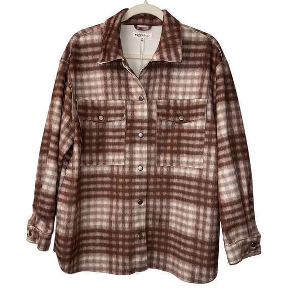 Workshop Republic Clothing Jackets & Blazers - NWT WORKSHOP BROWN MUAVE PLAID SHACKET | REPUBLIC CLOTHING | SUEDE-LIKE MATERIAL